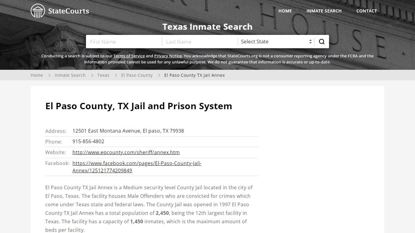 El Paso County TX Jail Annex Inmate Records Search, Texas ...
